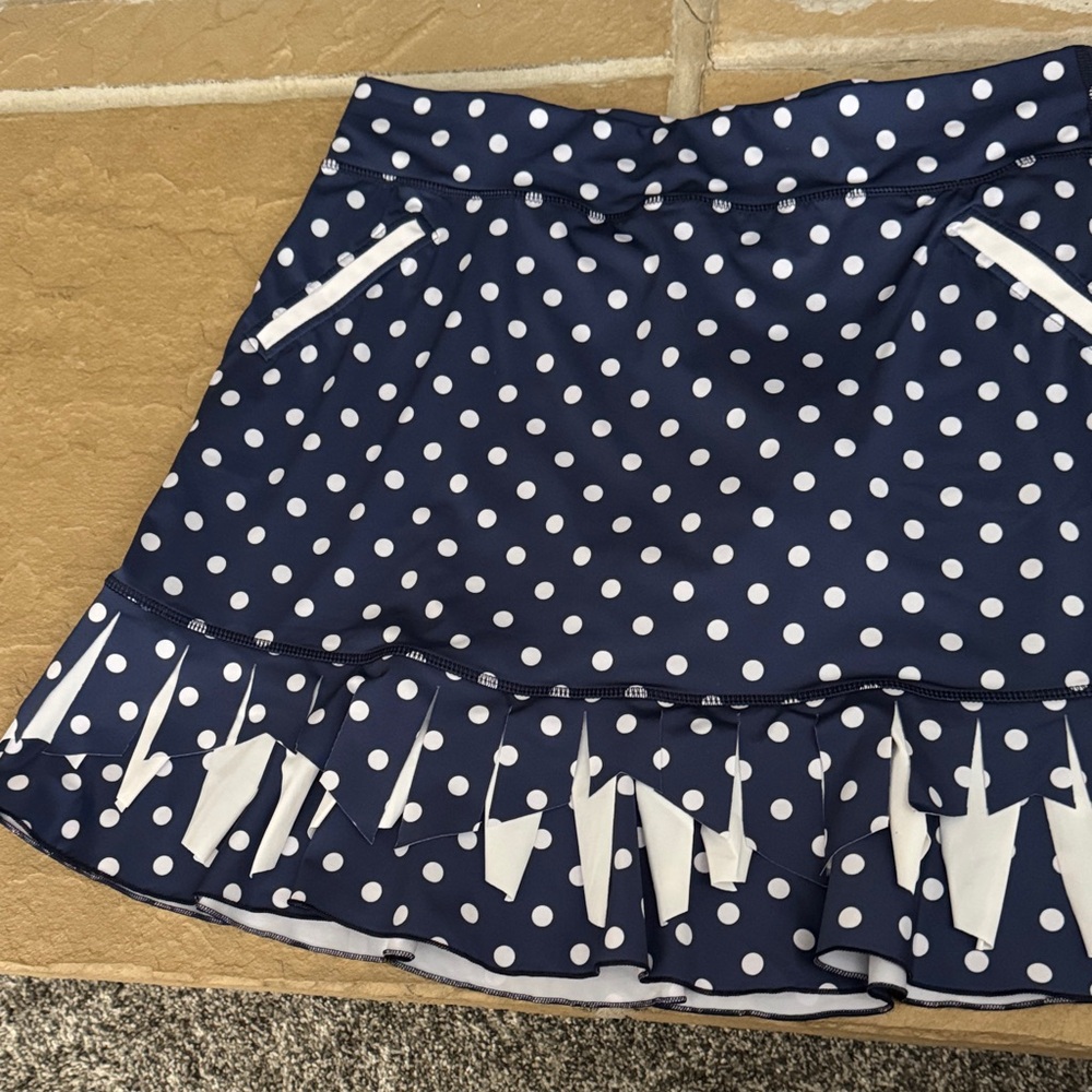 Chic Navy Polka Dot Women's Golf Skort with fringe